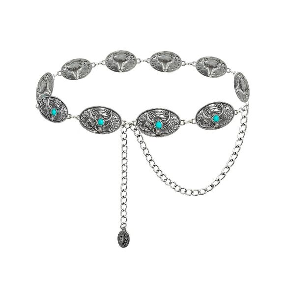 Accessories - 8334 Cowgirl Belts For Women Western Silver Turquoise Concho Belt Cowboy